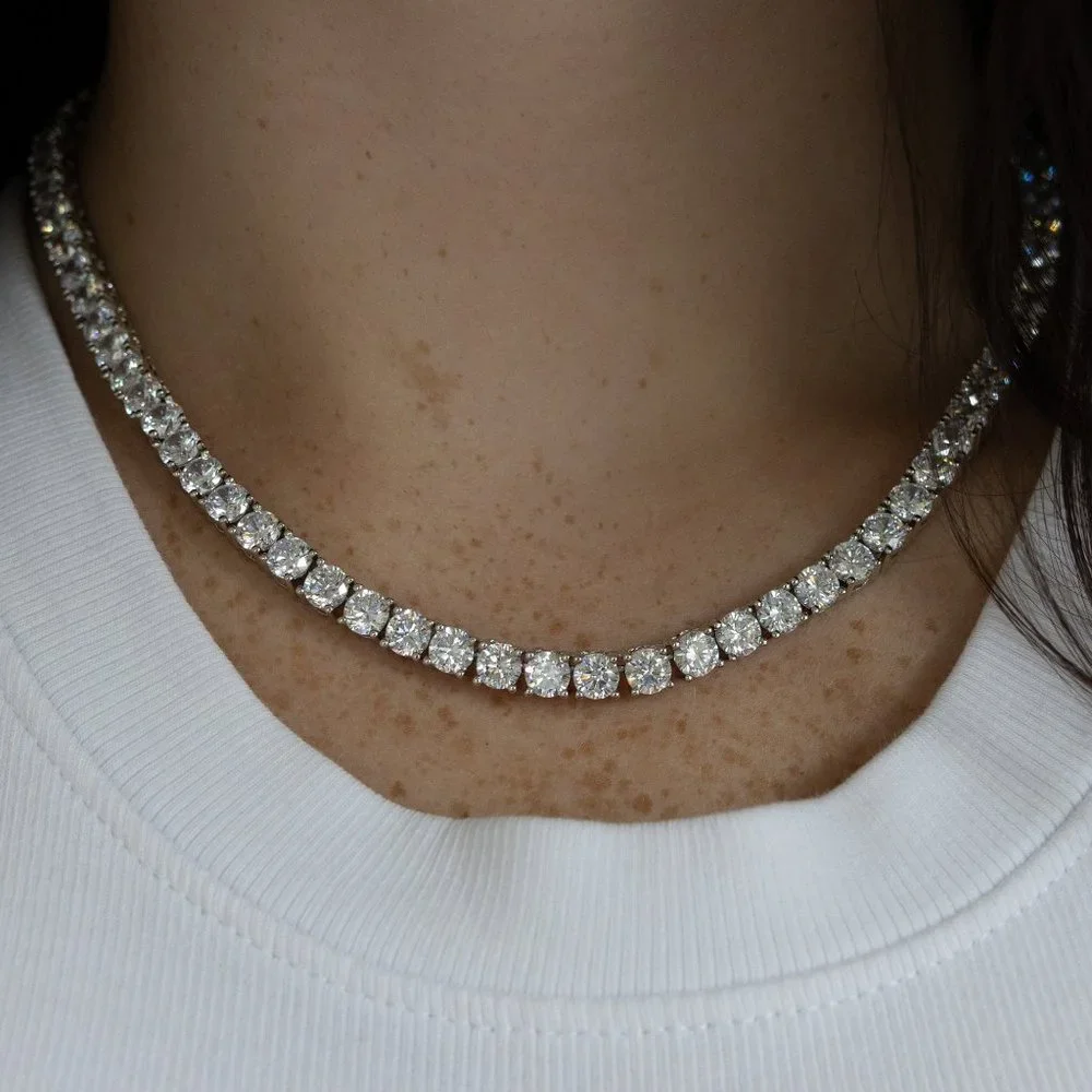 Diamond Tennis Necklace, Cubic Zirconia Tennis Necklace, 3mm-5mm Tennis Necklace - Picture 1 of 10